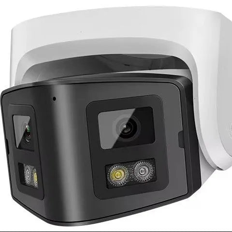 4MP dual-lens IP security camera with panoramic viewing and IP66 waterproof rating