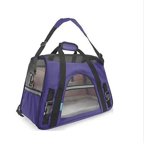 Breathable portable pet strap handbag in oxford cloth and nylon mesh for small dogs and cats, available in 11 colours.