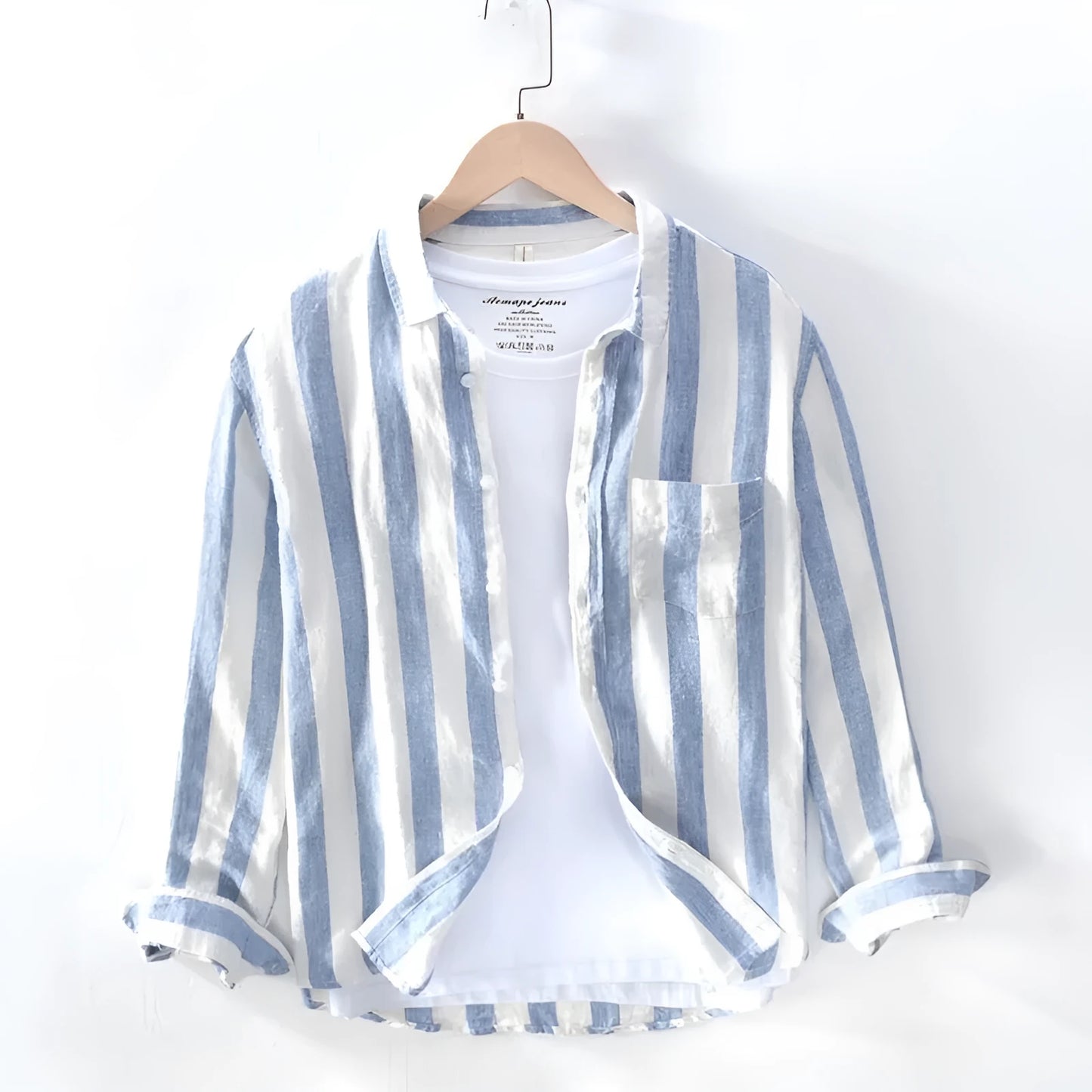 Men's plus-size Hong Kong style shirt with long sleeves in blue or light grey colour options