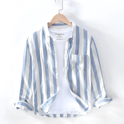 Men's plus-size Hong Kong style shirt with long sleeves in blue or light grey colour options