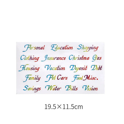 Handwritten label adhesive sticker set showing grid layouts, sticky notes, and A6 rulers on paper