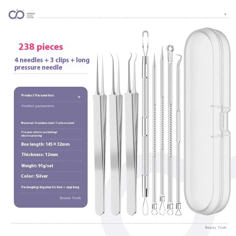Four metal acne needles with ultra fine pointed tips for precise spot treatment skincare