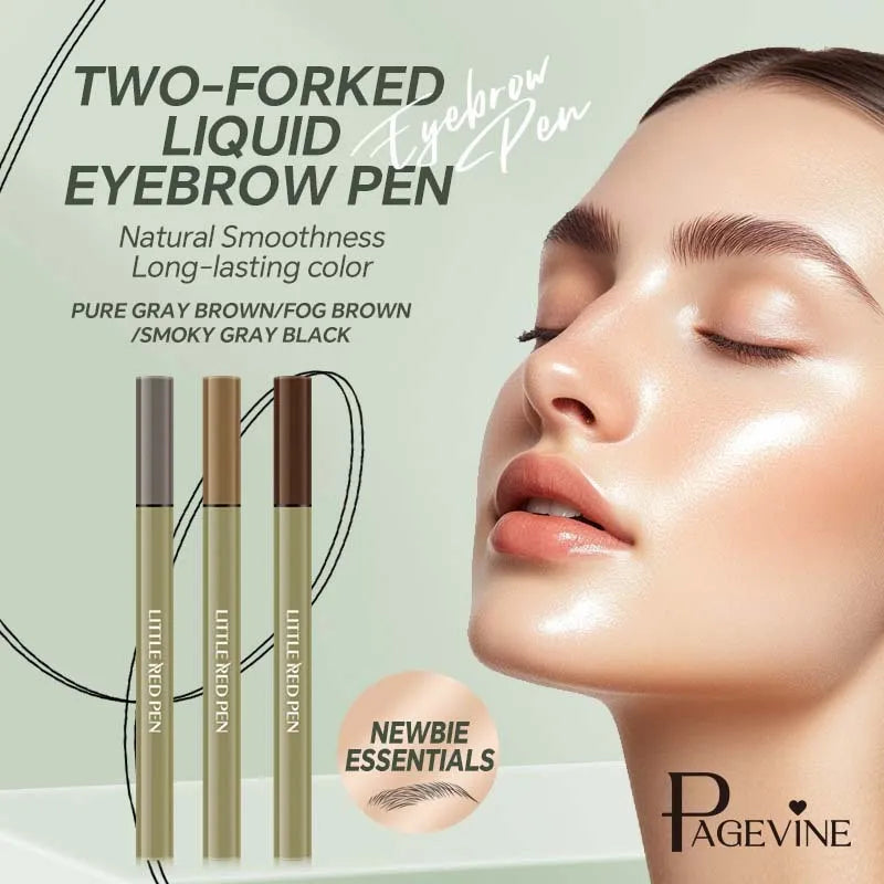 Two fork eyebrow pencil with waterproof liquid eyeliner tip in brown and black colours