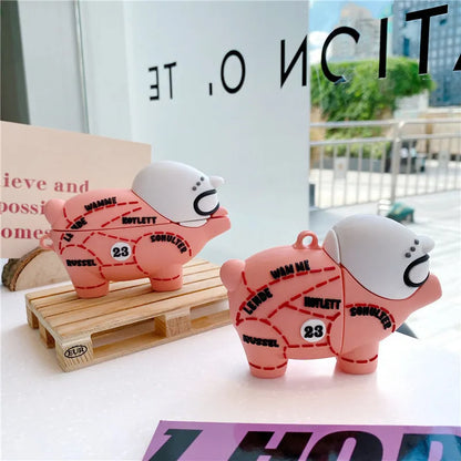 Pink pig silicone clamshell earphone case for AirPods 1, 2 and Pro 3 with hook