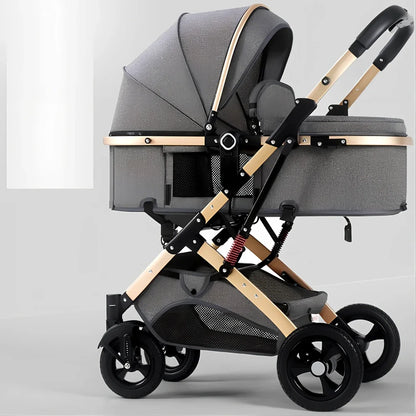 Portable folding baby stroller in dark blue with aluminum alloy frame and rubber wheels for 0-36 month newborns