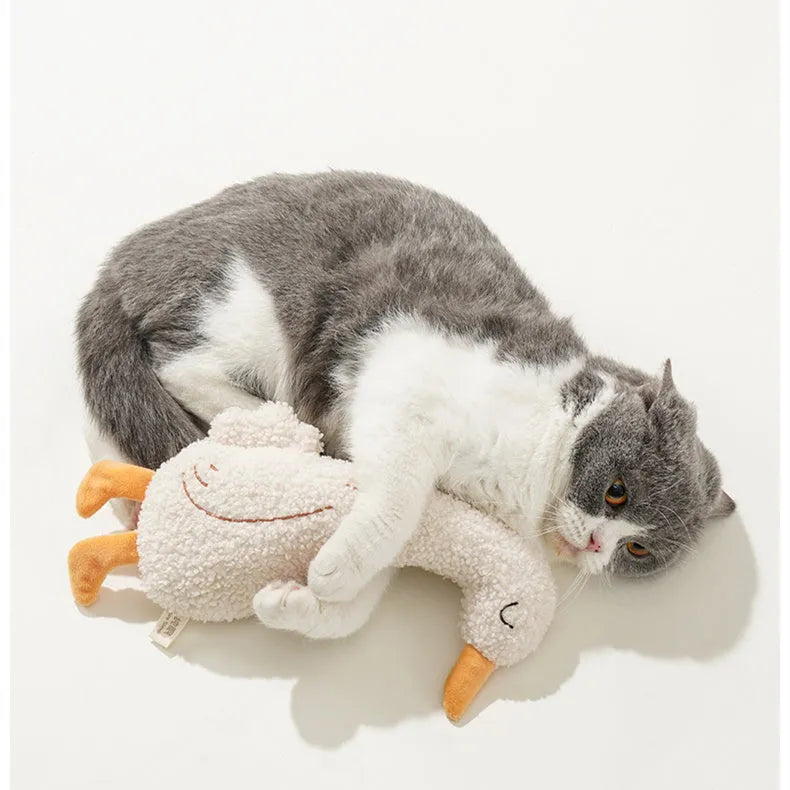 Cartoon fox and duckling pet chew toys made from teddy velvet fabric with sound paper components