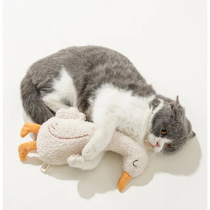 Cartoon fox and duckling pet chew toys made from teddy velvet fabric with sound paper components