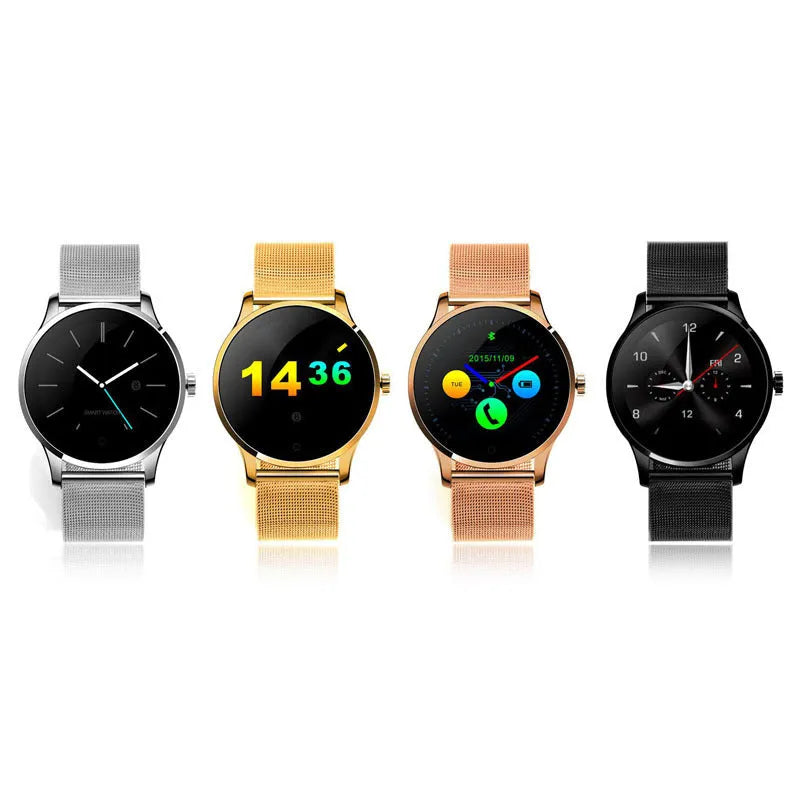 K88H smartwatch showing heart rate monitoring on 1.3-inch IPS screen with optional strap colours