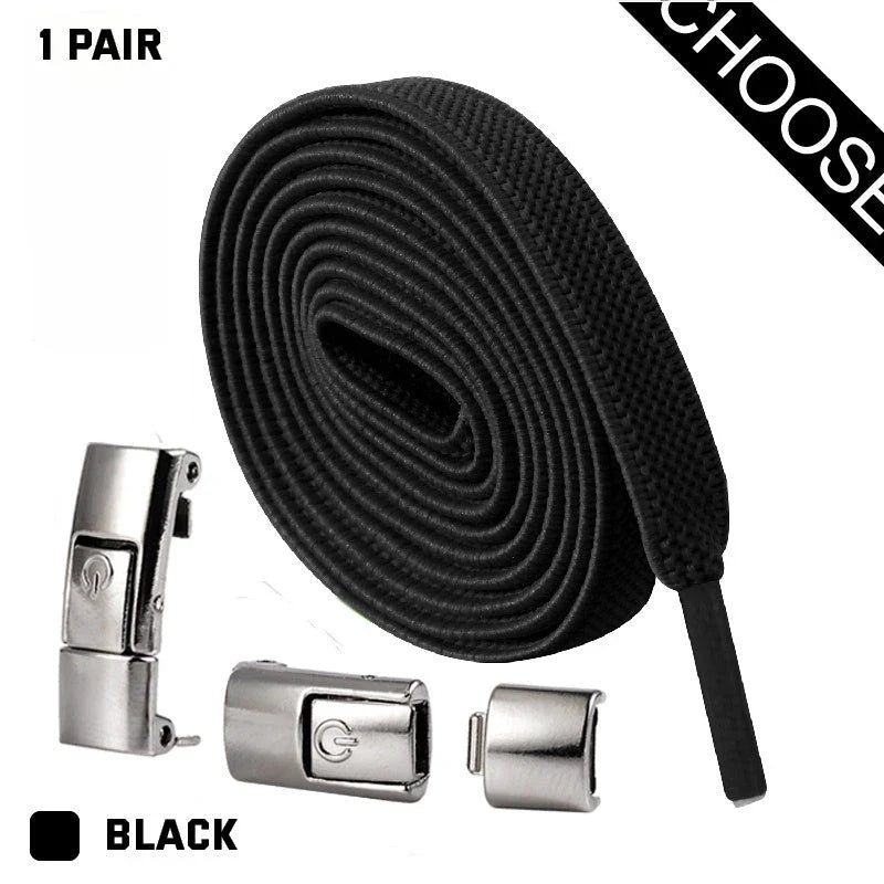 No-Tie Slip-On Sneaker Shoelaces in a variety of colors, including white, blue, pink, and more.
