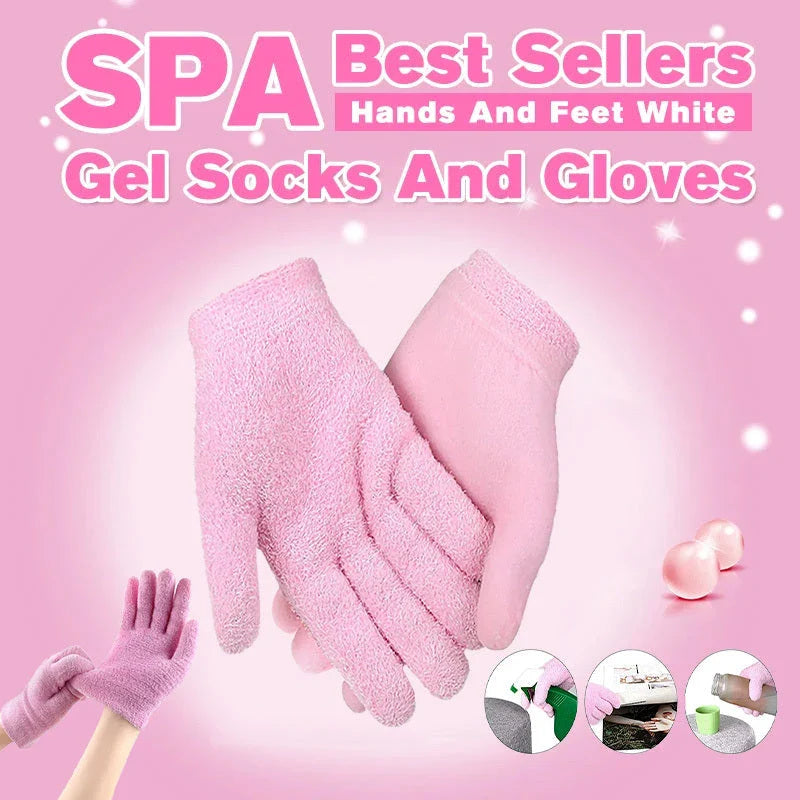 Luxurious hand and foot masks in pink and green colors, designed to deeply hydrate and rejuvenate dry, cracked skin