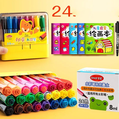 Safe non-toxic washable painting brush set with hexagonal rods in blue, pink or yellow
