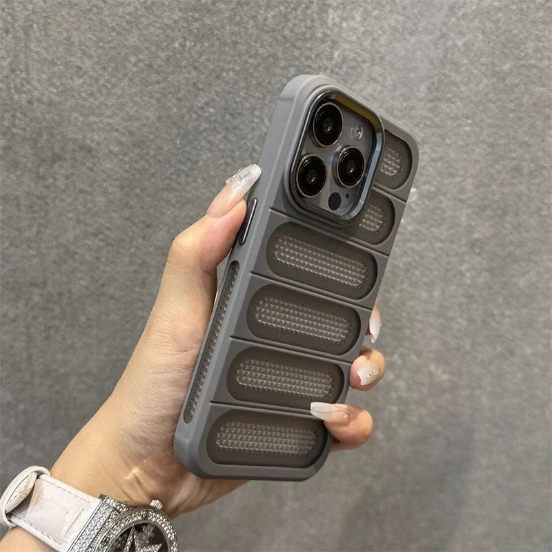 Breathable mesh case for ApplePhone with matte finish and cooling metal lens ring