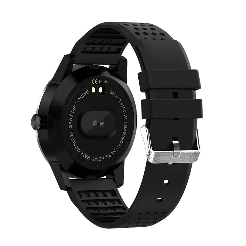 Smart bracelet with colour screen for heart rate monitoring featuring 1.3-inch transflective display, 240mAh battery, 35 x 27.5 x 0.6 mm size compatible with Android and iOS smartphones in black or blue