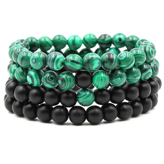 Stylish black matte green malachite elastic bracelets for women and men