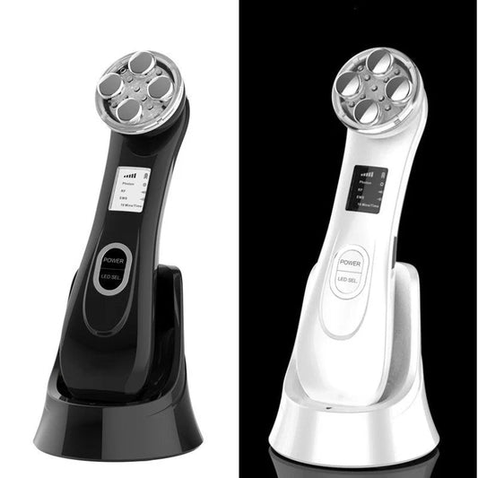 EMS radio frequency beauty instrument for skin rejuvenation in white, pink, and black