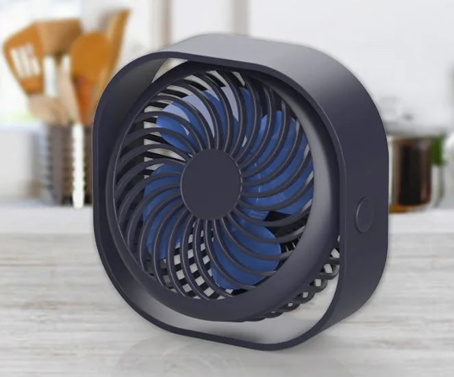 USB charging fan with 360-degree rotation and alarm clock display in modern design