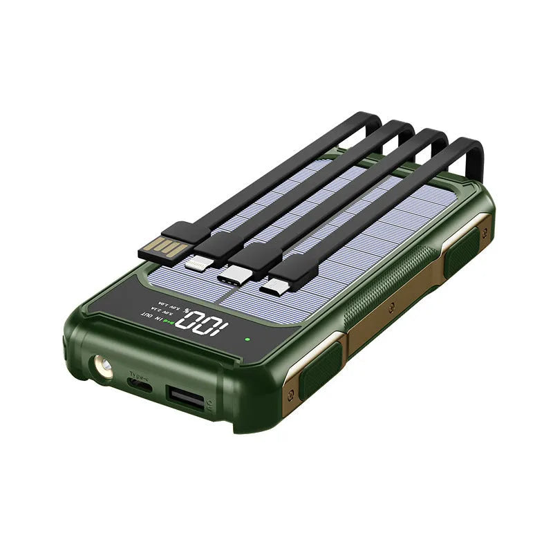 Military grade mobile power bank in black, green, or orange with 10000mAh or 20000mAh capacity