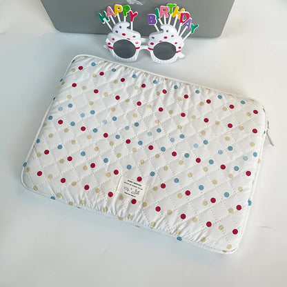 Women's polka dot laptop bag in three size options: 11 inches, 13/14 inches, and 15/15.6 inches.