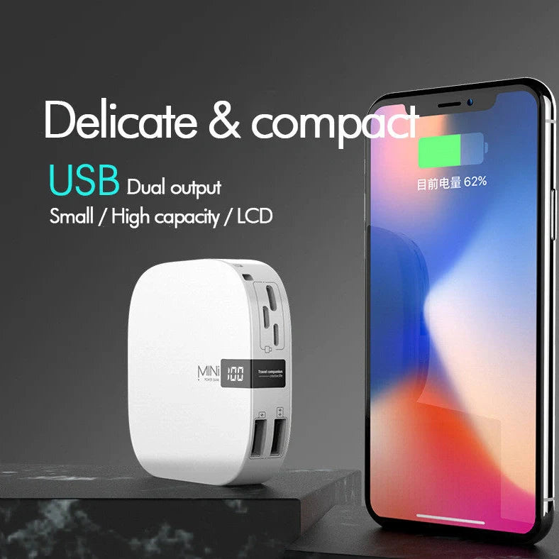 10000mAh mini power bank with digital display showing battery percentage