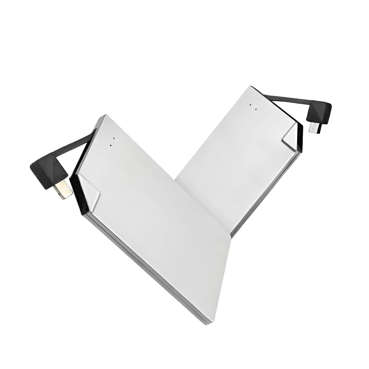 Silver graphene power bank showing ultra-slim 4mm profile with 4000mAh capacity for mobile charging