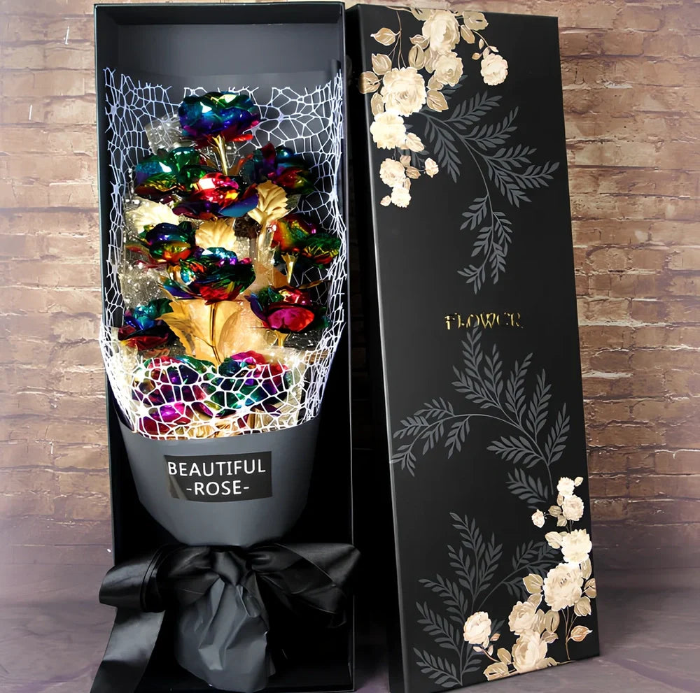 24K golden foil rose bundle in red, 9 stems, 30 cm tall for Valentine's gifting and home decor
