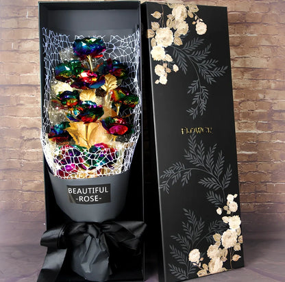 24K golden foil rose bundle in red, 9 stems, 30 cm tall for Valentine's gifting and home decor