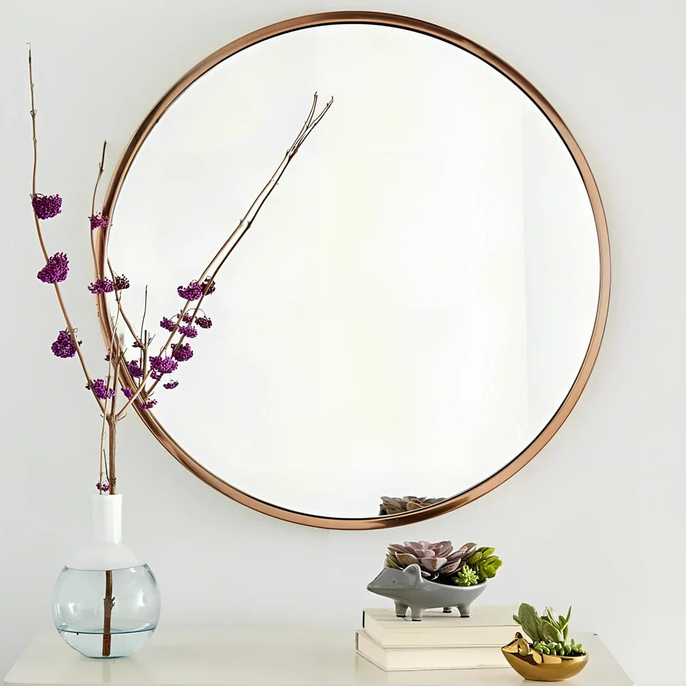 30cm round iron bathroom mirror in black, white, or gold finish for wall hanging, rust-resistant Northern European style