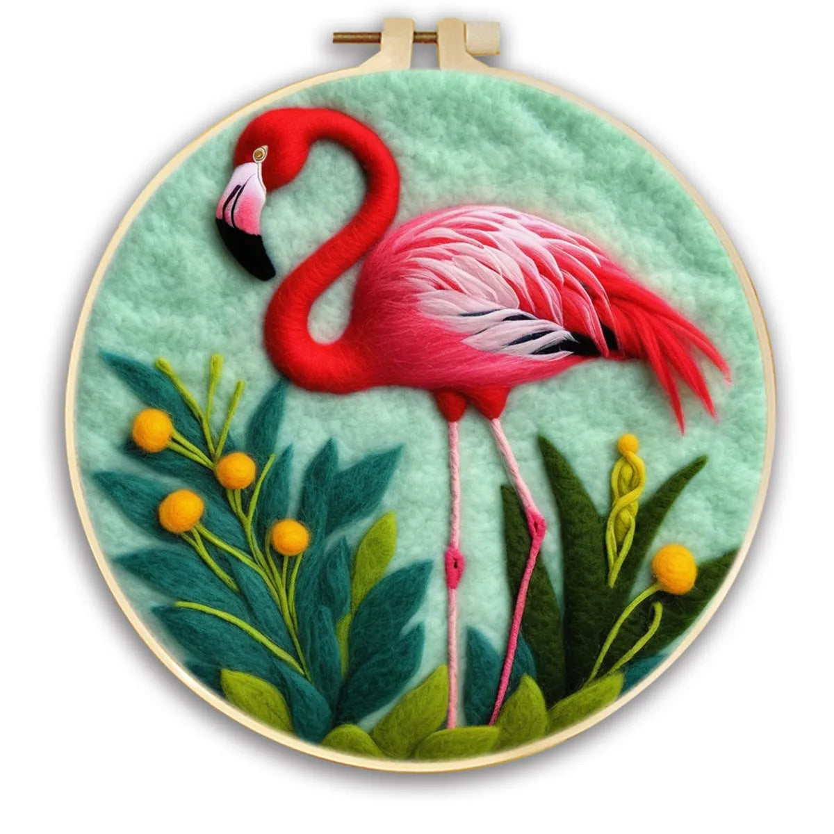 Round three-dimensional embroidery kit with linen fabric, wool felt pieces, and embroidery frame for 20x20 cm blanket painting