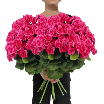 35cm tall red artificial crabapple silk flower with geranium-style details for home decoration