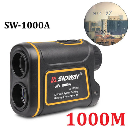 Outdoor handheld golf rangefinder showing compact design with display screen and measurement buttons