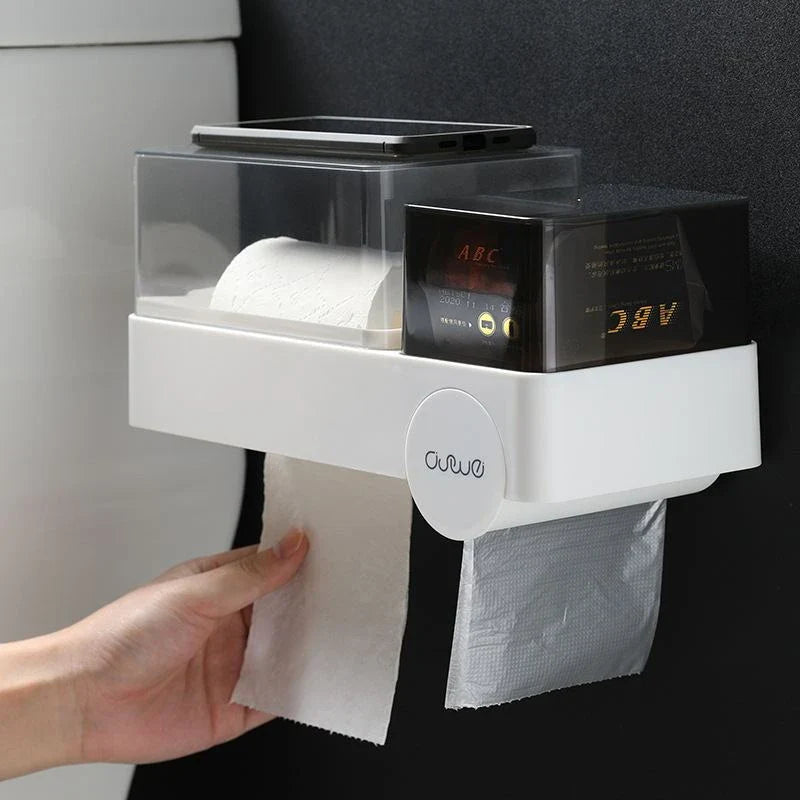 Waterproof tissue box with integrated toilet paper dispenser for convenient bathroom organization
