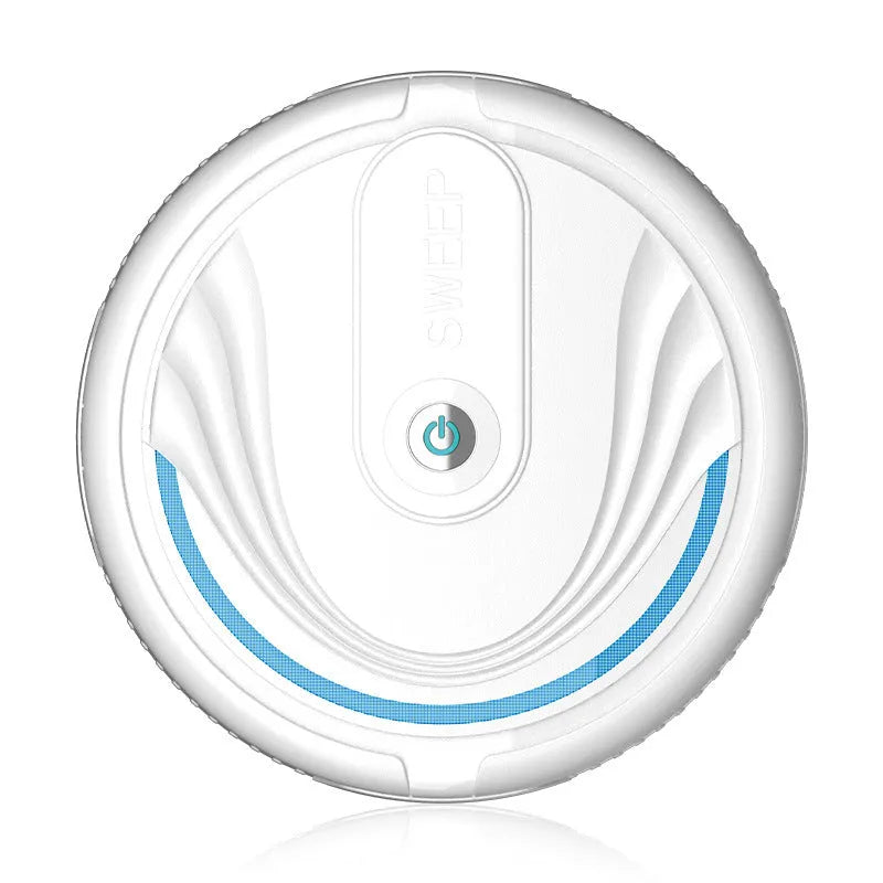 Black automatic sweeping robot vacuum cleaner with remote control on a wooden floor.