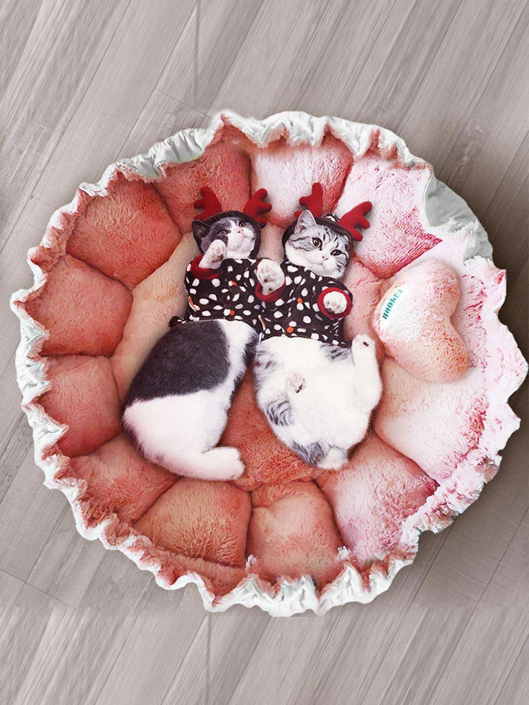Plush and soft pet bed in a stylish petal-pink design, ideal for cats and small dogs