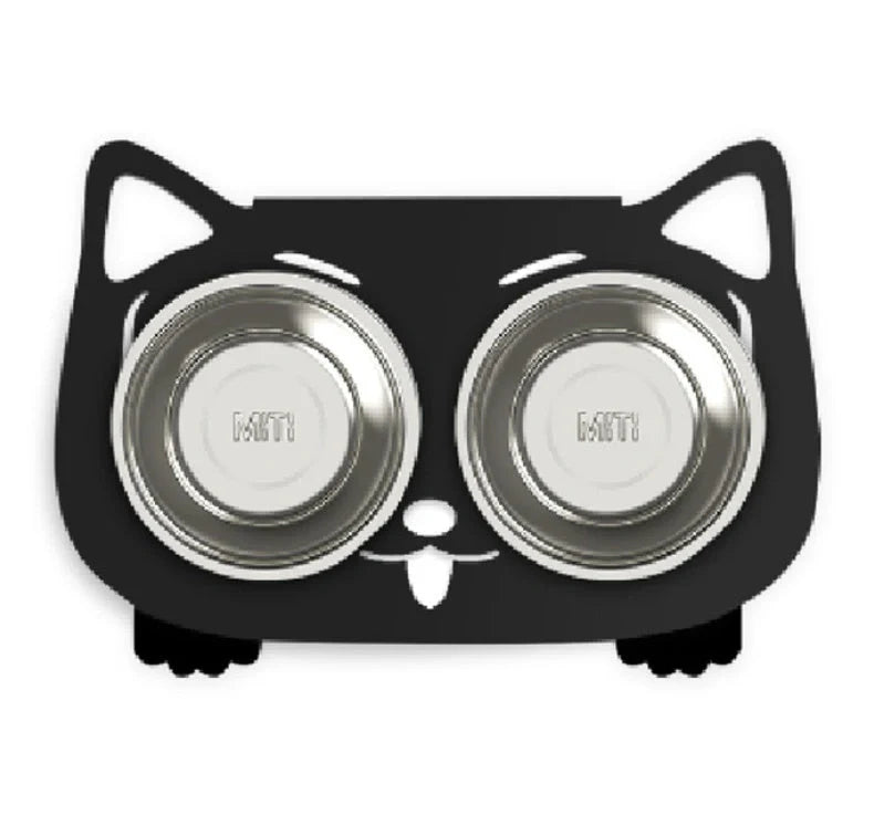 Anti-falling cat dog feeding water bowl in stainless steel with inclined design