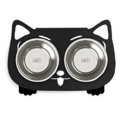 Anti-falling cat dog feeding water bowl in stainless steel with inclined design