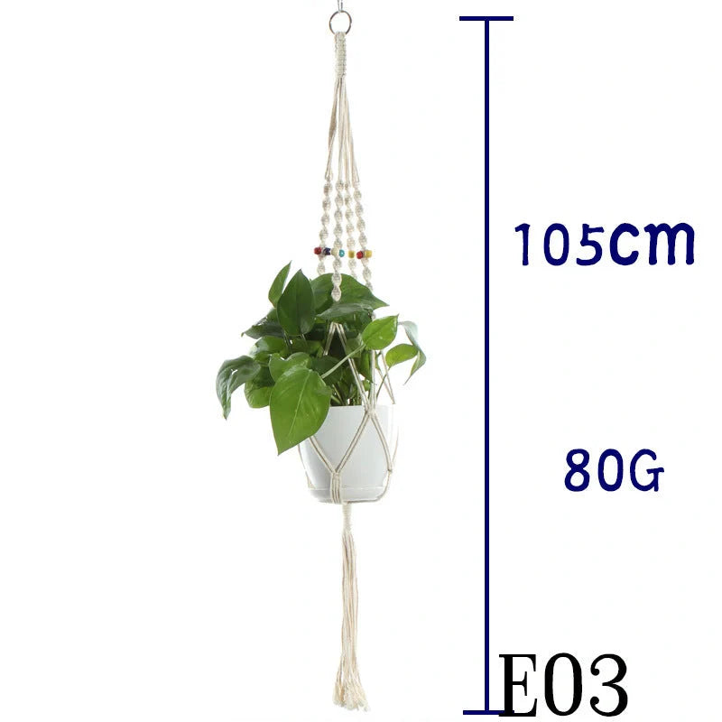Handmade beige cotton rope indoor plant hanger basket for stylish home decor
