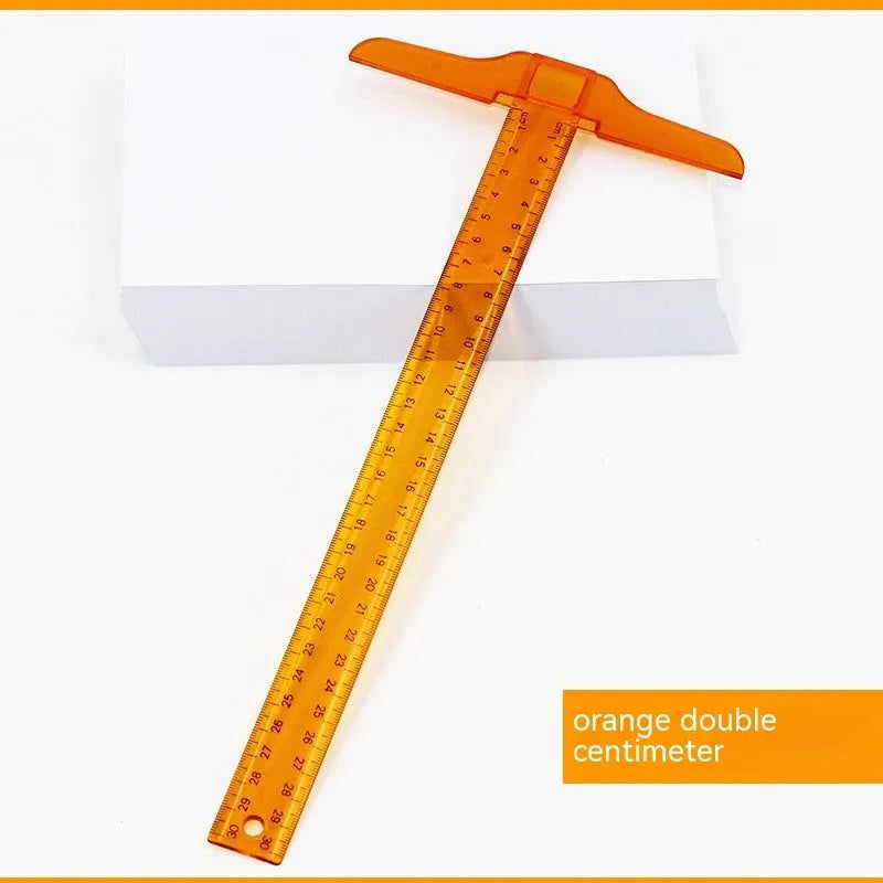 Plastic T-square ruler measuring 30cm with transparent or orange-yellow finish options.