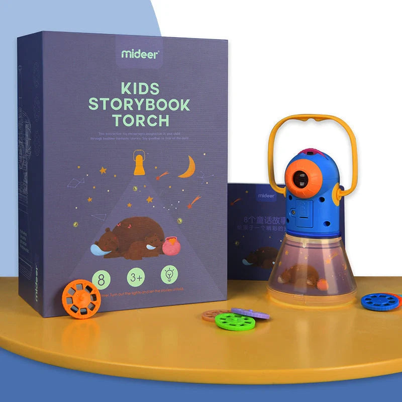 Blue multifunctional children's night lamp with story projector for early education