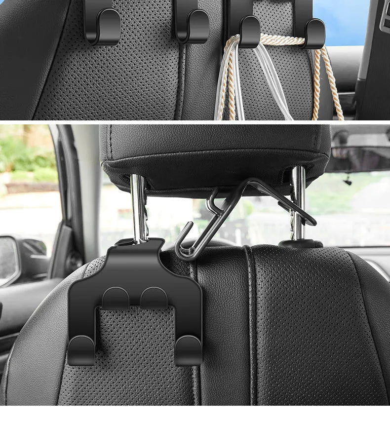 Car multifunction hook and phone holder made from black ABS plastic