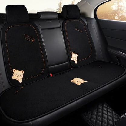 Car cushion winter plush three-piece set with square cushion and lumbar support pillow in wool cotton filler
