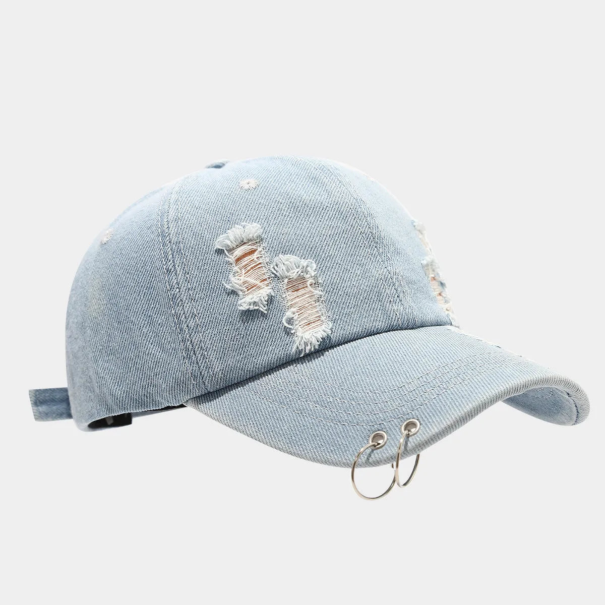Men's adjustable cotton denim peaked cap in street style with dome crown design