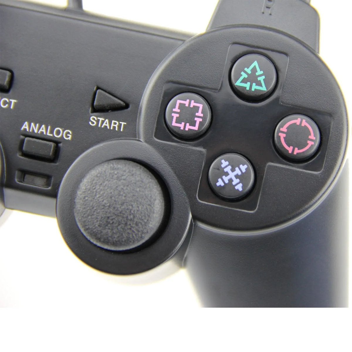 PS2 wired vibration game controller with ABS plastic housing and USB cable