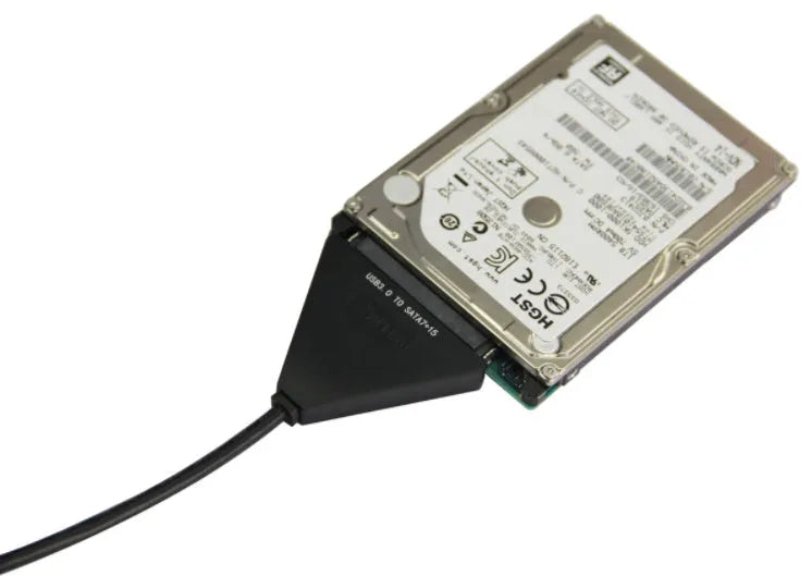 Black USB 3.0 to SATA 7+15 pin adapter cable for connecting 2.5 and 3.5 inch hard drives to a computer.