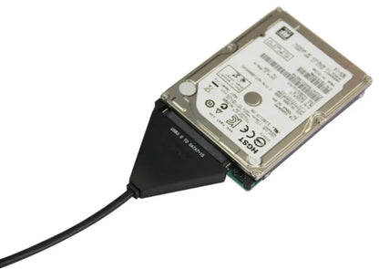 Black USB 3.0 to SATA 7+15 pin adapter cable for connecting 2.5 and 3.5 inch hard drives to a computer.