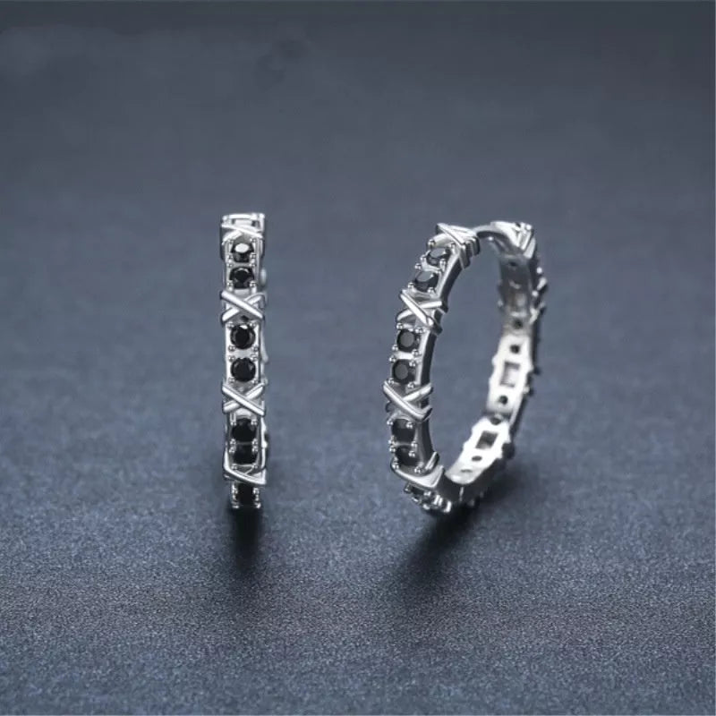 Black round zircon women's copper earrings with elegant design