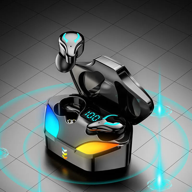 Black Bluetooth gaming headset with in-ear design for mobile games