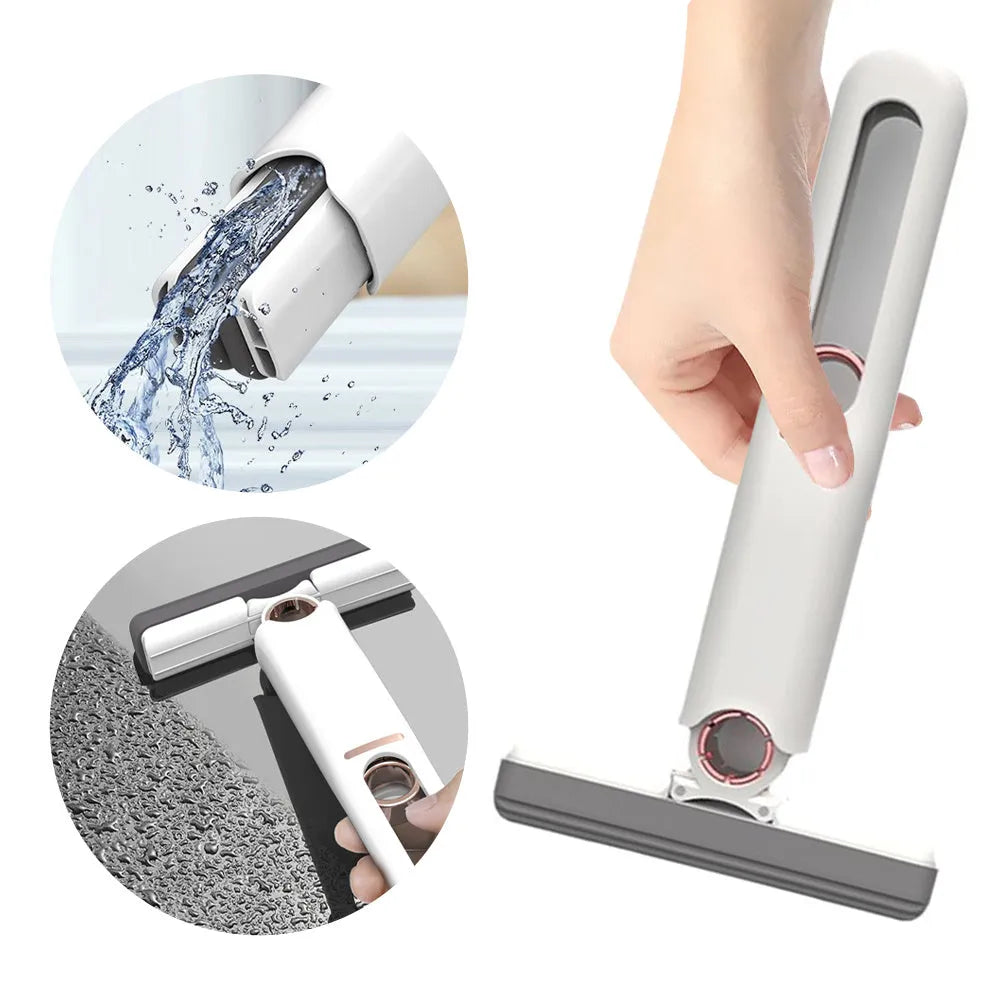 Mini sponge squeeze mop with plastic handle and biodegradable cotton cleaning head on various surfaces