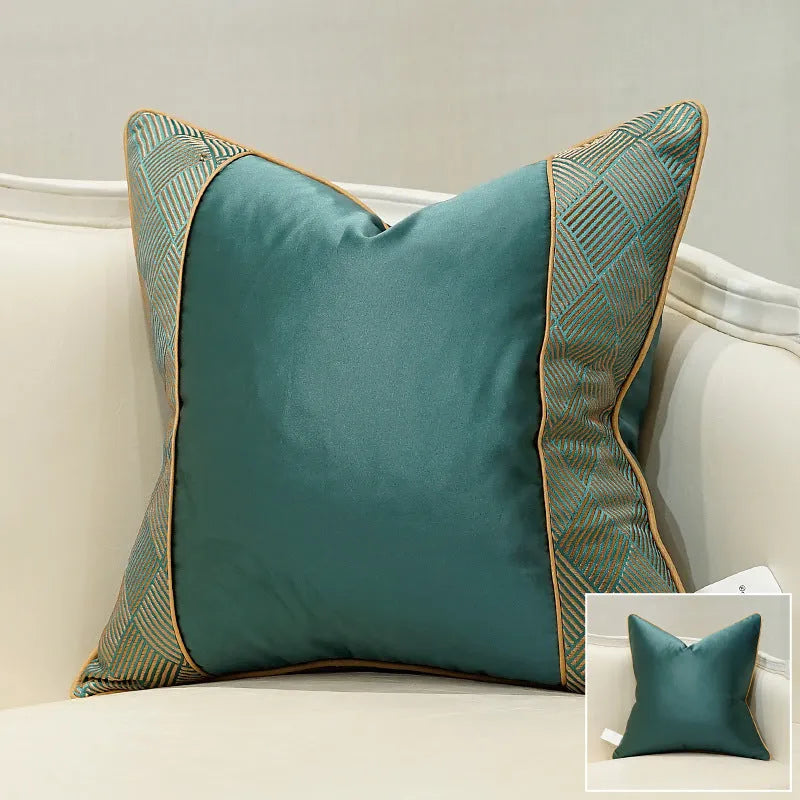 Corrugated stripe and diamond pattern cushion covers in green, blue, grey, and beige colours.