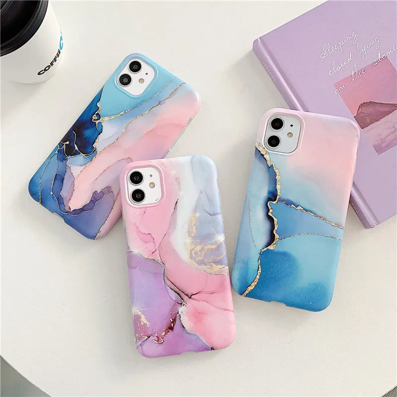 Cartoon marble pattern TPU back cover case for iPhone in various colour options