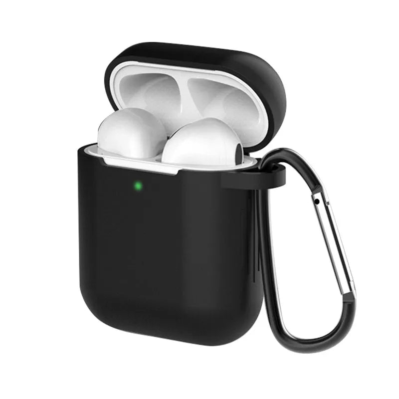 Liquid silicone clamshell case for Apple AirPods 1st and 2nd generation, shown in navy blue colour.